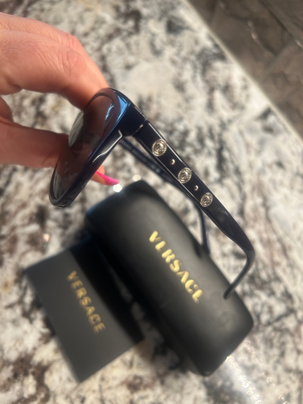 Versace Navy Blue Women's Sunglasses with Silver Medallion Accents New - Picture 4 of 8